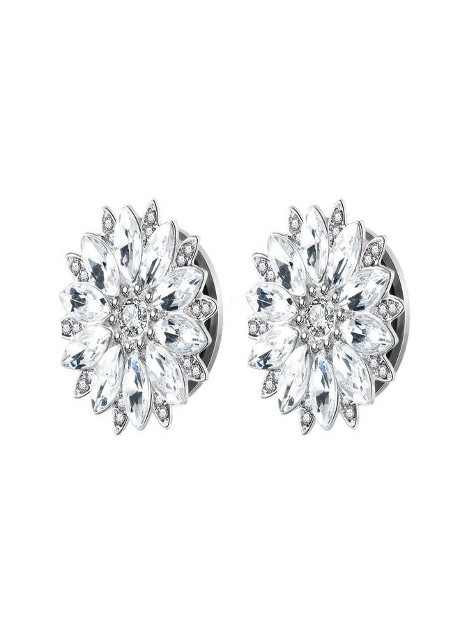 Lieson Gauges Tunnels, 2PCS Stainless Steel Tunnels Flower with Cubic Zirconia Ear Gauges 00G Silver - Image 1